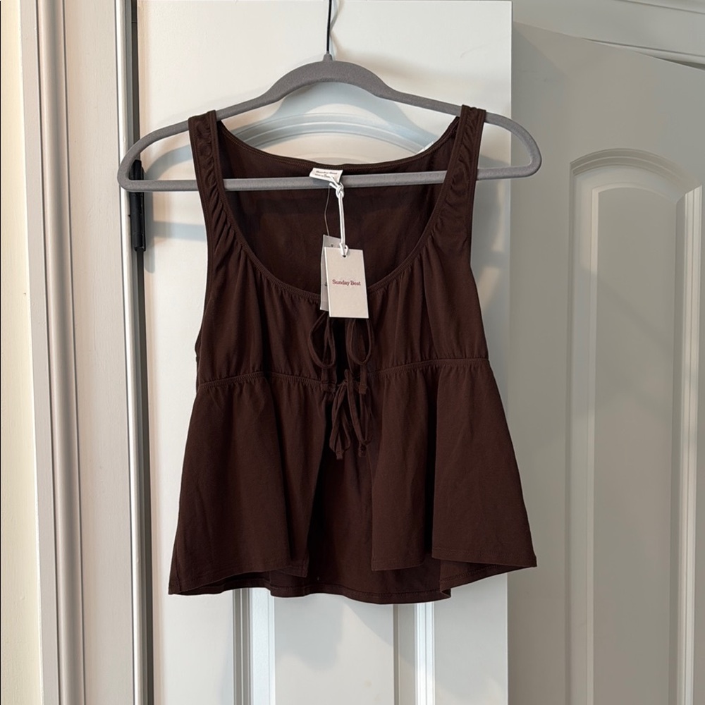 Sunday Best‎ Tie Front Tank Top in Brown